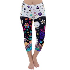 Rainbow Fun Cute Minimal Doodle Capri Winter Leggings 