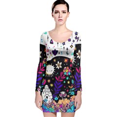 Rainbow Fun Cute Minimal Doodle Long Sleeve Velvet Bodycon Dress