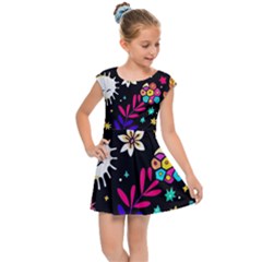 Rainbow Fun Cute Minimal Doodle Kids  Cap Sleeve Dress by Bedest