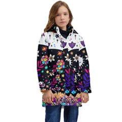 Rainbow Fun Cute Minimal Doodle Kids  Hooded Longline Puffer Jacket by Bedest