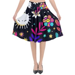 Rainbow Fun Cute Minimal Doodle Flared Midi Skirt by Bedest