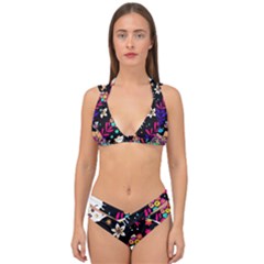 Rainbow Fun Cute Minimal Doodle Double Strap Halter Bikini Set by Bedest