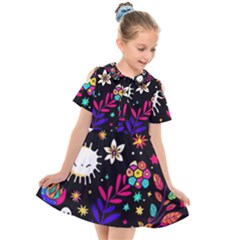 Rainbow Fun Cute Minimal Doodle Kids  Short Sleeve Shirt Dress by Bedest