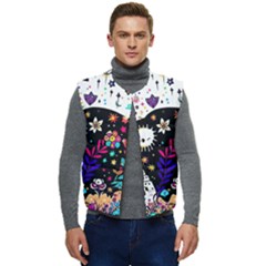 Rainbow Fun Cute Minimal Doodle Men s Button Up Puffer Vest	