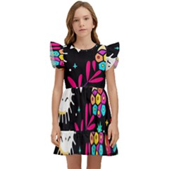 Rainbow Fun Cute Minimal Doodle Kids  Winged Sleeve Dress by Bedest