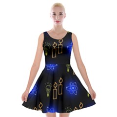 Background Doodles Candles Graphic Velvet Skater Dress