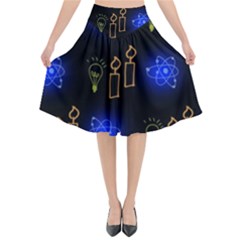 Background Doodles Candles Graphic Flared Midi Skirt by Bedest