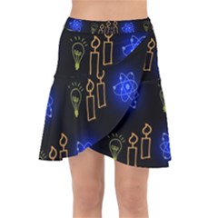 Background Doodles Candles Graphic Wrap Front Skirt by Bedest