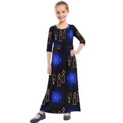 Background Doodles Candles Graphic Kids  Quarter Sleeve Maxi Dress