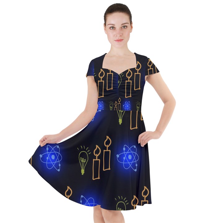 Background Doodles Candles Graphic Cap Sleeve Midi Dress