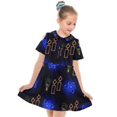 Background Doodles Candles Graphic Kids  Short Sleeve Shirt Dress