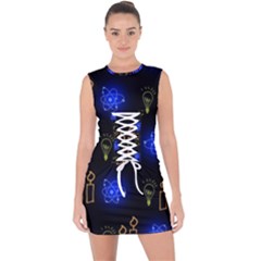 Background Doodles Candles Graphic Lace Up Front Bodycon Dress