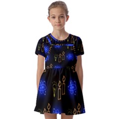 Background Doodles Candles Graphic Kids  Short Sleeve Pinafore Style Dress by Bedest