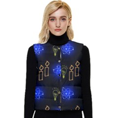 Background Doodles Candles Graphic Women s Button Up Puffer Vest