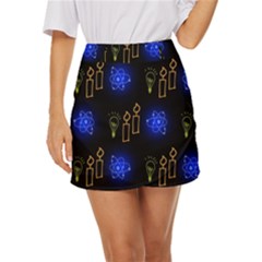 Background Doodles Candles Graphic Mini Front Wrap Skirt by Bedest