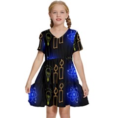 Background Doodles Candles Graphic Kids  Short Sleeve Tiered Mini Dress by Bedest