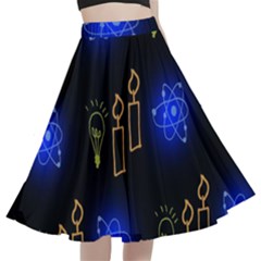 Background Doodles Candles Graphic A-line Full Circle Midi Skirt With Pocket by Bedest