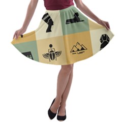 Egyptian Flat Style Icons A-line Skater Skirt by Bedest