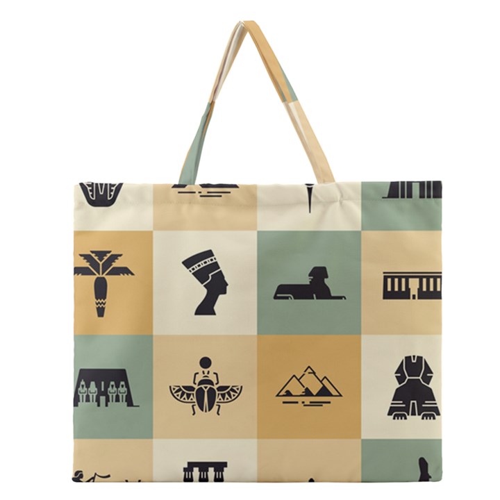 Egyptian Flat Style Icons Zipper Large Tote Bag