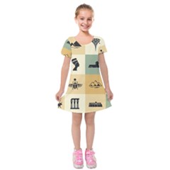 Egyptian Flat Style Icons Kids  Short Sleeve Velvet Dress