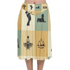 Egyptian Flat Style Icons Velvet Flared Midi Skirt