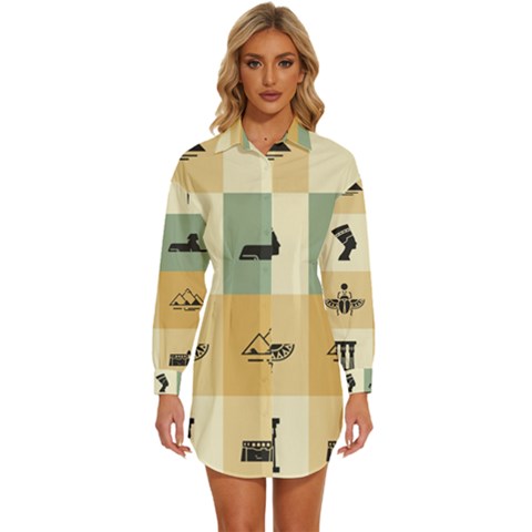 Egyptian Flat Style Icons Womens Long Sleeve Shirt Dress by Bedest