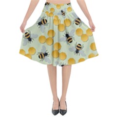 Bees Pattern Honey Bee Bug Honeycomb Honey Beehive Flared Midi Skirt by Bedest