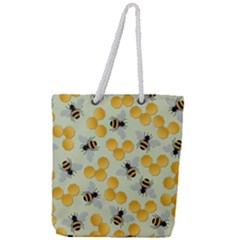 Bees Pattern Honey Bee Bug Honeycomb Honey Beehive Full Print Rope Handle Tote (large) by Bedest