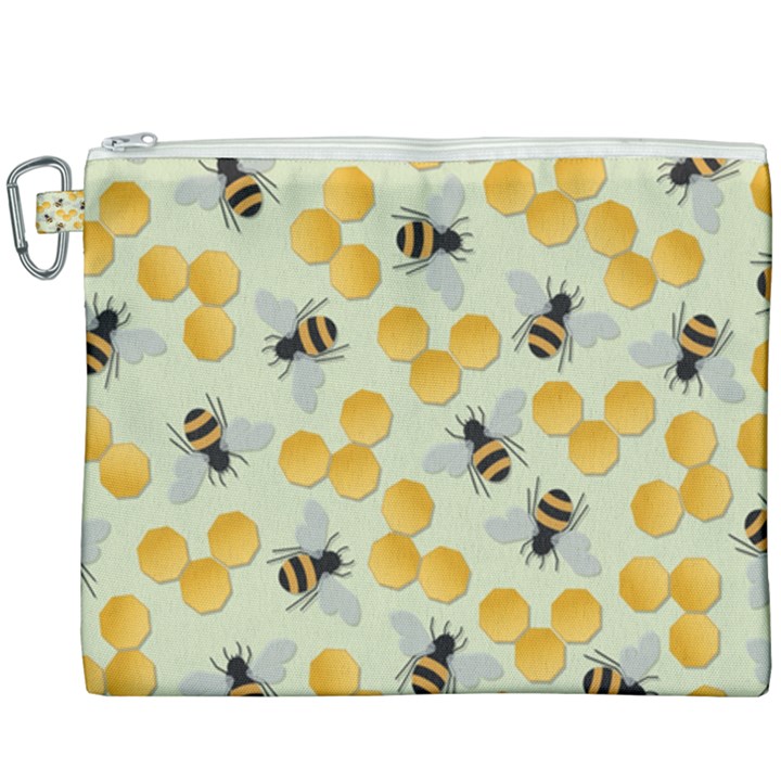 Bees Pattern Honey Bee Bug Honeycomb Honey Beehive Canvas Cosmetic Bag (XXXL)