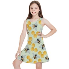 Bees Pattern Honey Bee Bug Honeycomb Honey Beehive Kids  Lightweight Sleeveless Dress