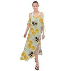 Bees Pattern Honey Bee Bug Honeycomb Honey Beehive Maxi Chiffon Cover Up Dress