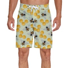 Bees Pattern Honey Bee Bug Honeycomb Honey Beehive Men s Beach Shorts by Bedest