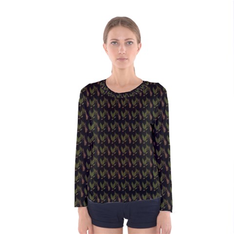 Fern Pattern 2 Black Women s Long Sleeve T-shirt by snowwhitegirl