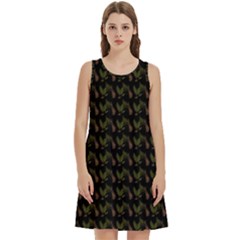 Fern Pattern 2 Black Round Neck Sleeve Casual Dress With Pockets