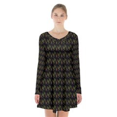 Fern Pattern 2 Black Long Sleeve Velvet V-neck Dress