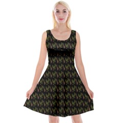 Fern Pattern 2 Black Reversible Velvet Sleeveless Dress