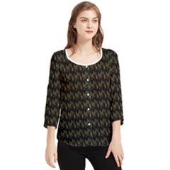 Fern Pattern 2 Black Chiffon Quarter Sleeve Blouse by snowwhitegirl