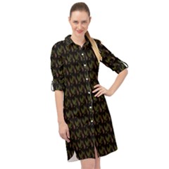 Fern Pattern 2 Black Long Sleeve Mini Shirt Dress by snowwhitegirl