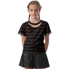 Fern Pattern 2 Black Kids  Front Cut T-shirt by snowwhitegirl