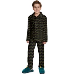 Fern Pattern 2 Black Kids  Long Sleeve Velvet Pajamas Set by snowwhitegirl