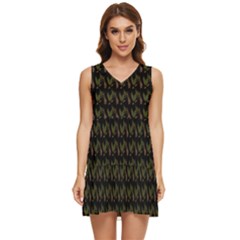 Fern Pattern 2 Black Tiered Sleeveless Mini Dress by snowwhitegirl