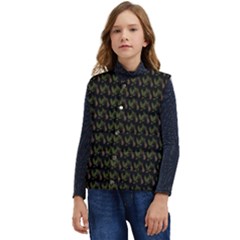 Fern Pattern 2 Black Kid s Button Up Puffer Vest	