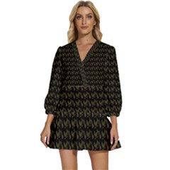 Fern Pattern 2 Black V-neck Placket Mini Dress by snowwhitegirl