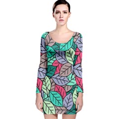 Pattern Leaves Background Nature Long Sleeve Velvet Bodycon Dress