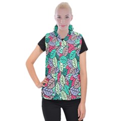 Pattern Leaves Background Nature Women s Button Up Vest