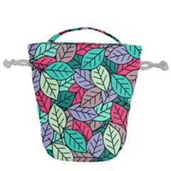 Pattern Leaves Background Nature Drawstring Bucket Bag by Proyonanggan