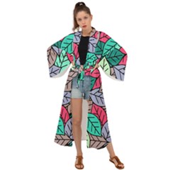 Pattern Leaves Background Nature Maxi Kimono by Proyonanggan