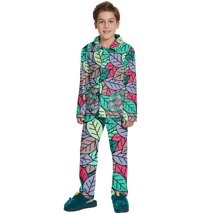 Pattern Leaves Background Nature Kids  Long Sleeve Velvet Pajamas Set