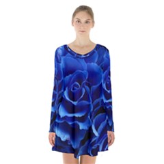 Roses Flowers Plant Romance Long Sleeve Velvet V-neck Dress