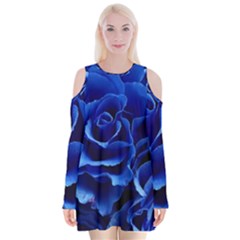 Roses Flowers Plant Romance Velvet Long Sleeve Shoulder Cutout Dress by Proyonanggan